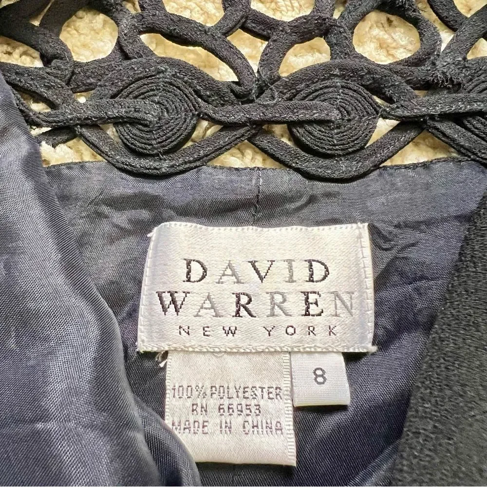 DAVID WARREN Vintage Black Sleeveless Sheath Dress Eyelet Cut Out Knee Length 8